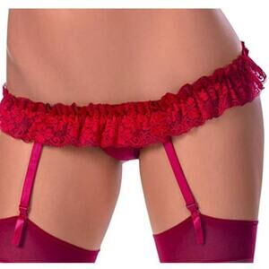 The Escanté Collection Red Garter Belt OSFM classic lingerie lace strap snap